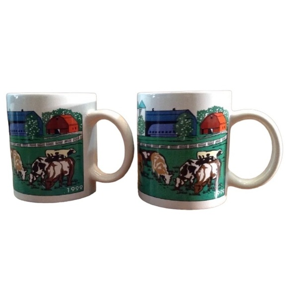 1999 Cattle Cows Grazing Dairy Farm Coffee  Tea Mug Cup Set Of 2 Dishwasher Safe - Picture 1 of 14